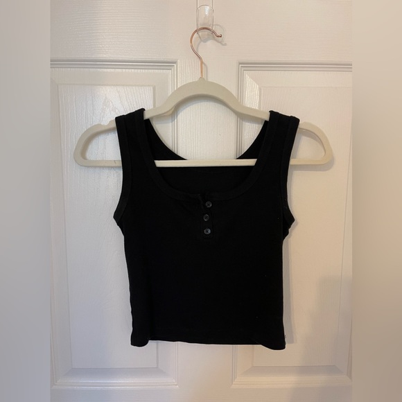 Black Ribbed Tank with Buttons - Picture 2 of 2